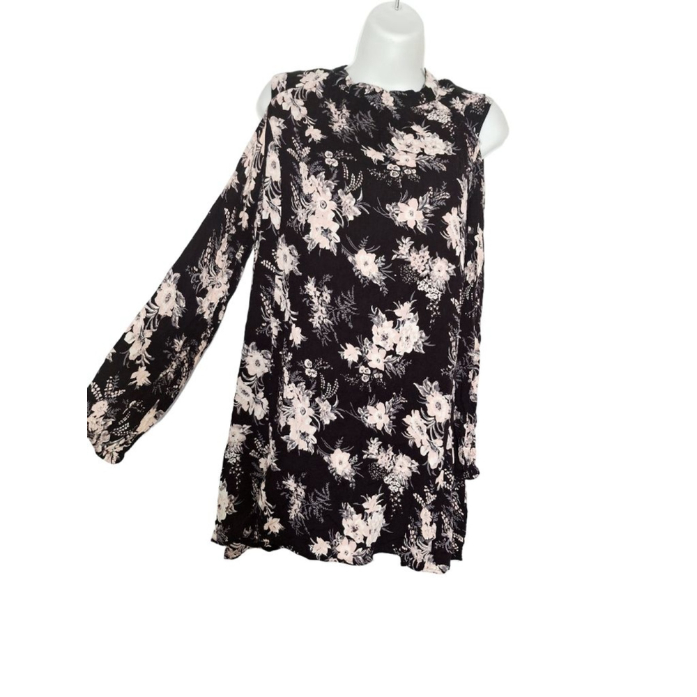 Angie Black Pink Floral Cold Shoulder Long Sleeve top S